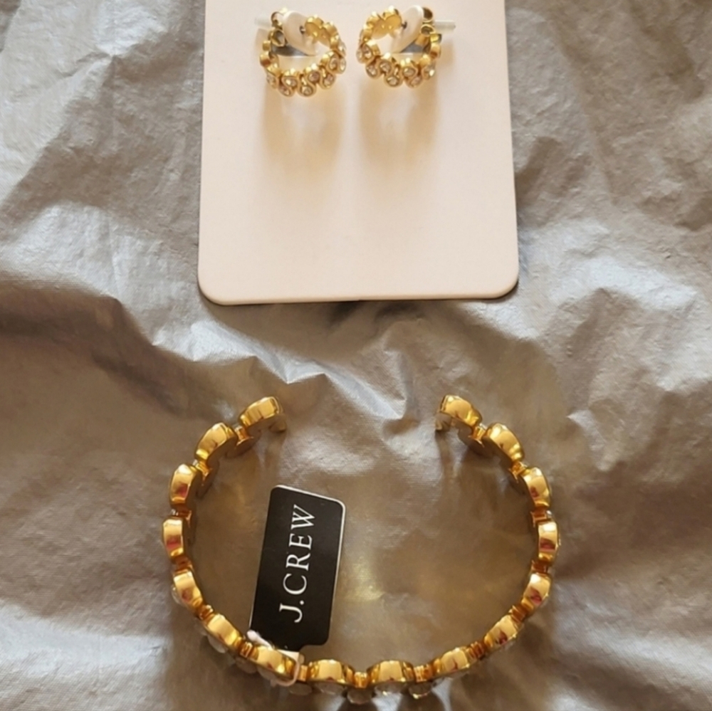 J. Crew Gold Studded Hoop Earrings and Cuff Bracelet Set